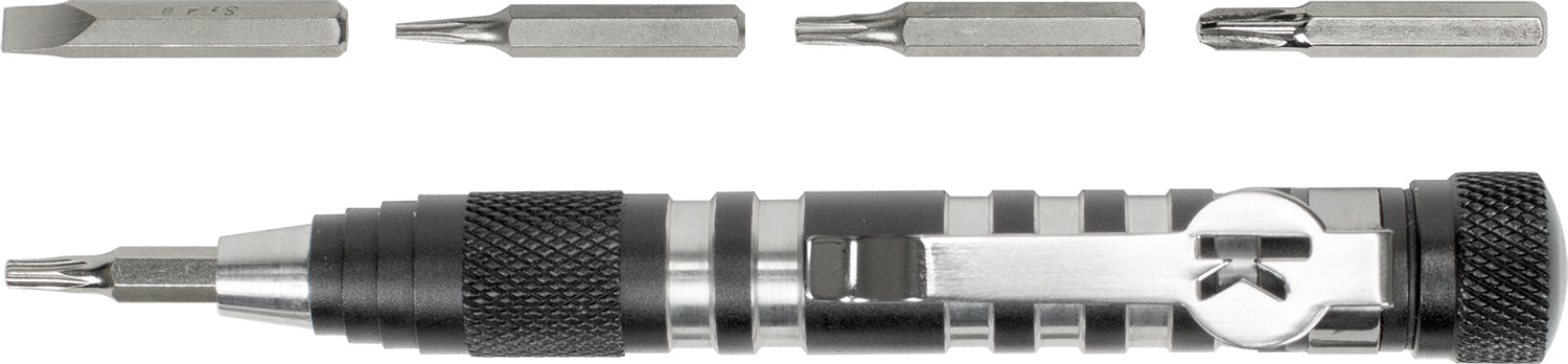 Kershaw TXTOOL Aluminum Knife Maintenance Tool 4.8-Inch Gray Handle 5-Bit Driver Set with Pocket Clip