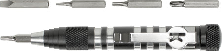 Kershaw TXTOOL Aluminum Knife Maintenance Tool 4.8-Inch Gray Handle 5-Bit Driver Set with Pocket Clip