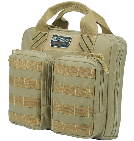 GPS Bags T1411PCT Tactical Double +2 Tan 1000D Nylon Case with Lockable Zippers Holds 4 Handguns