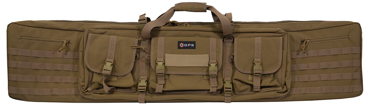 GPS Bags DRC55FDE Flat Dark Earth Double Rifle Case 600D Polyester with MOLLE Webbing & 2 Pistol Sleeves