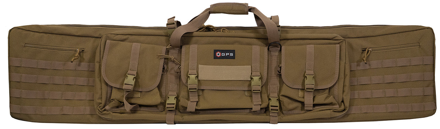 GPS Bags DRC55FDE Flat Dark Earth Double Rifle Case 600D Polyester with MOLLE Webbing & 2 Pistol Sleeves