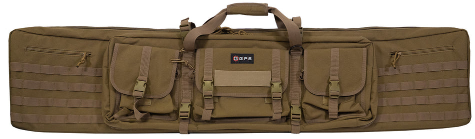 GPS Bags DRC55FDE Flat Dark Earth Double Rifle Case 600D Polyester with MOLLE Webbing & 2 Pistol Sleeves