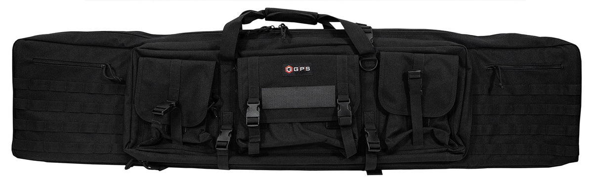 GPS Bags DRC55 Black Double Rifle Case 600D Polyester with MOLLE Compatible Webbing & 2 Pistol Sleeves