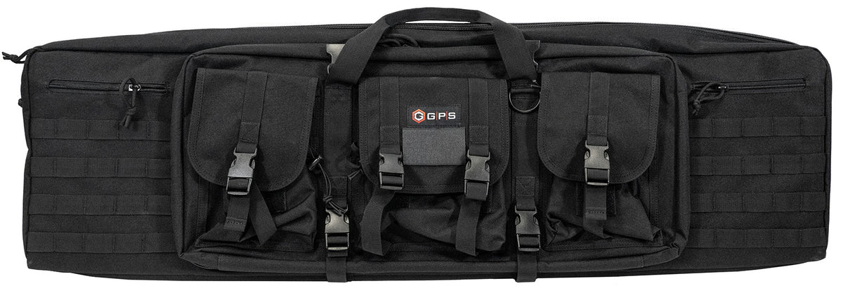 GPS Bags DRC42 Black 42" Double Rifle Case 600D Polyester with MOLLE Compatible Webbing & Pistol Sleeves