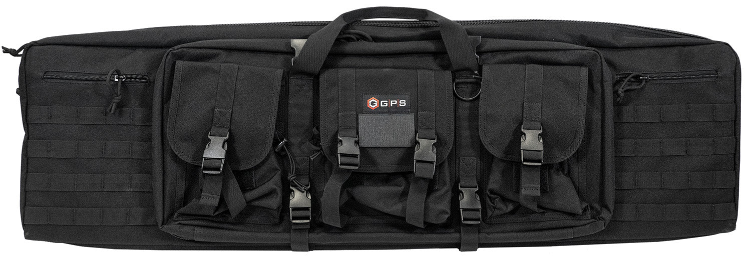 GPS Bags DRC42 Black 42" Double Rifle Case 600D Polyester with MOLLE Compatible Webbing & Pistol Sleeves