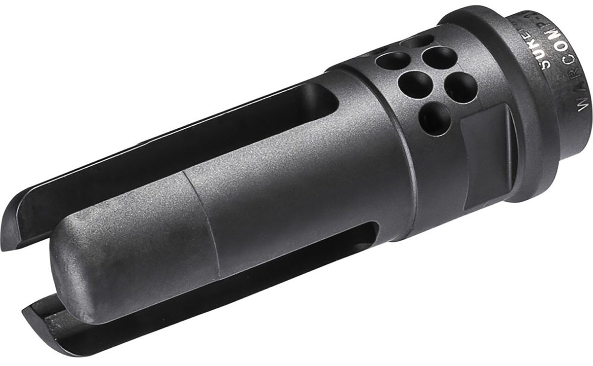 SureFire WARCOMP 7.62mm Ported 3-Prong Flash Hider, AR/M4, Black DLC Stainless, 5/8"-24