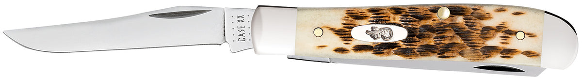 Case 00013 Mini Trapper 2.70"/2.75" Folding Clip/Spey Plain Mirror Polished Tru-Sharp Stainless Steel Blade, Amber Bone Handle