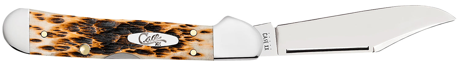 Case 00133 Mini CopperLock 2.72" Folding Clip Point Plain Mirror Polished SS Blade with Peach Seed Jigged Amber Bone Handle