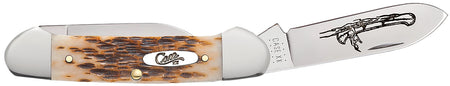 Case 00263 Canoe 2.60"/1.97" Folding Spear/Pen CV Steel Blades Mirror Polished, Jigged Amber Bone Handle