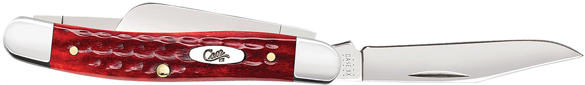 Case 00786 Medium Stockman 2.57"/1.88"/1.71" Folding Clip/Sheepsfoot/Spey Mirror Polished SS Blades, Old Red Bone Corn Cob Jigged Handle