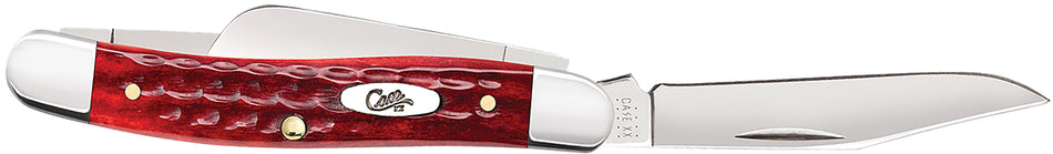 Case 00786 Medium Stockman 2.57"/1.88"/1.71" Folding Clip/Sheepsfoot/Spey Mirror Polished SS Blades, Old Red Bone Corn Cob Jigged Handle