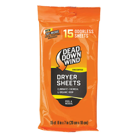 Dead Down Wind 1113 Unscented Anti-Static Odor Eliminating Dryer Sheets 15ct