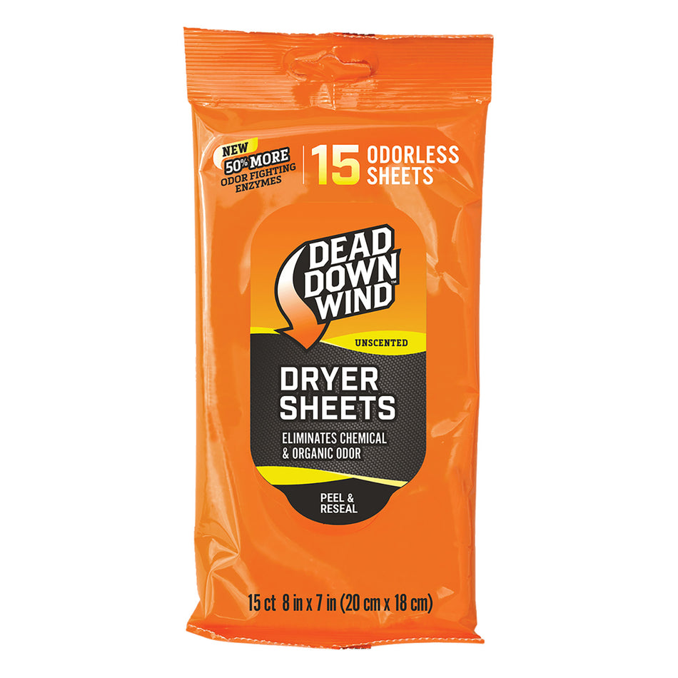 Dead Down Wind 1113 Unscented Anti-Static Odor Eliminating Dryer Sheets 15ct