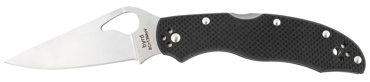 Spyderco Byrd Harrier 2 3.39" 8Cr13MoV Plain Clip Point Blade Black Textured G10 Handle Folding Knife