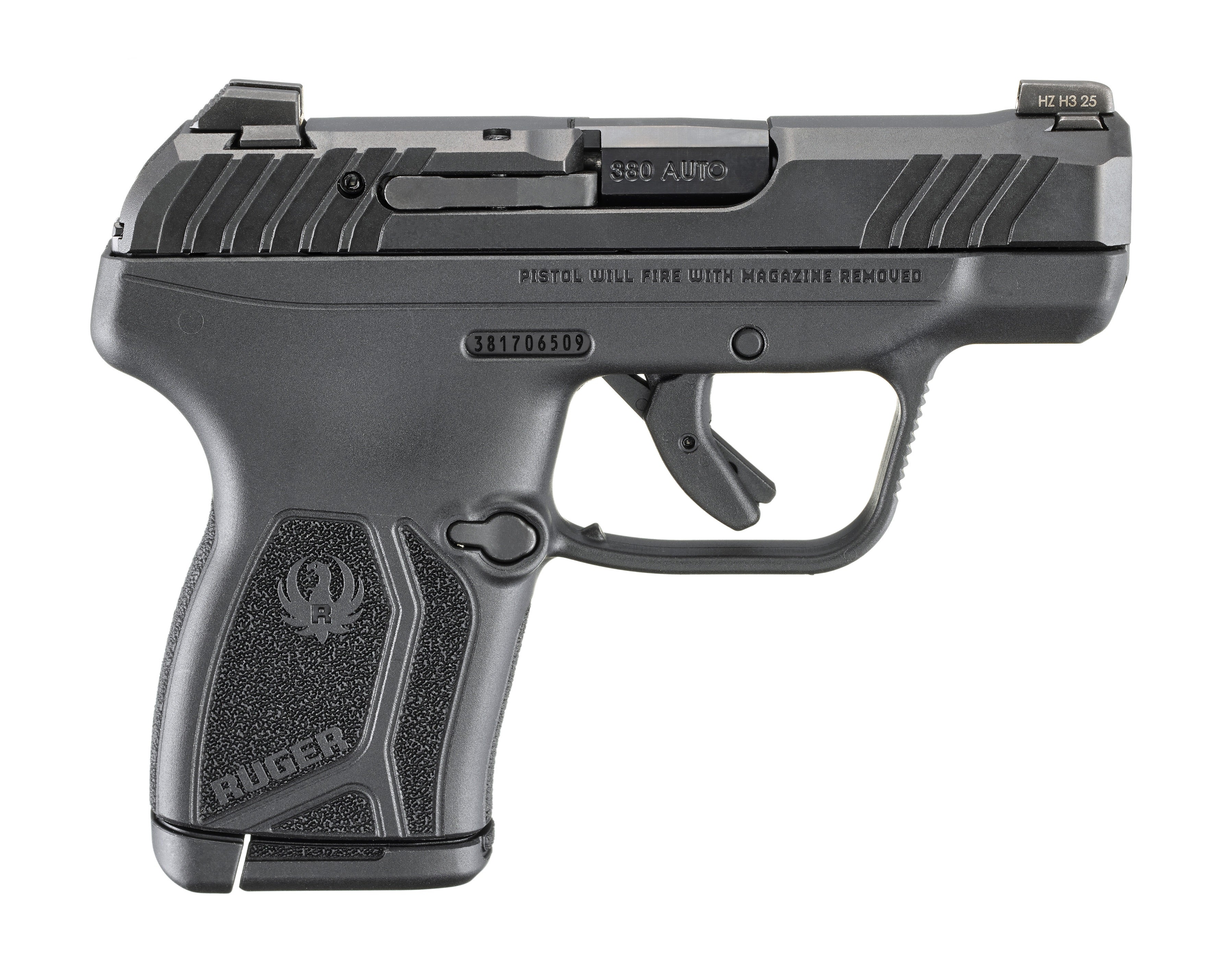 Ruger 13760 LCP Max Compact Frame 380 ACP 10+1 2.80" Black Oxide Alloy Steel Barrel, Black Nitride Alloy Steel Serrated Slide, Black Polymer Frame, Textured Grip, Manual Safety
