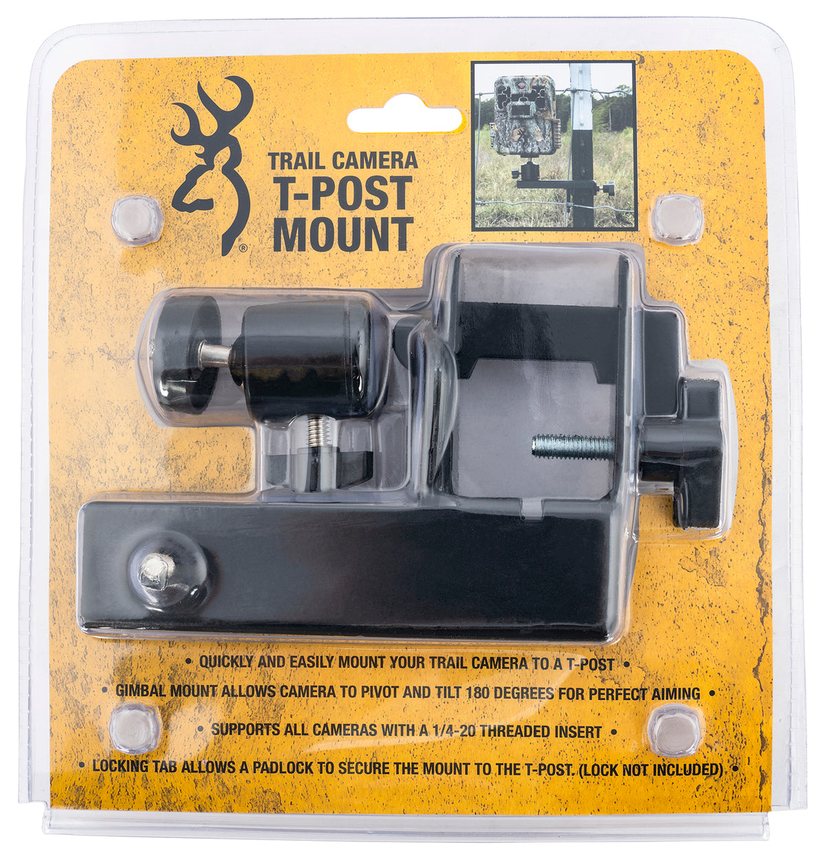 Browning T-Post Trail Camera Mount with Adjustable Gimbal Black Steel