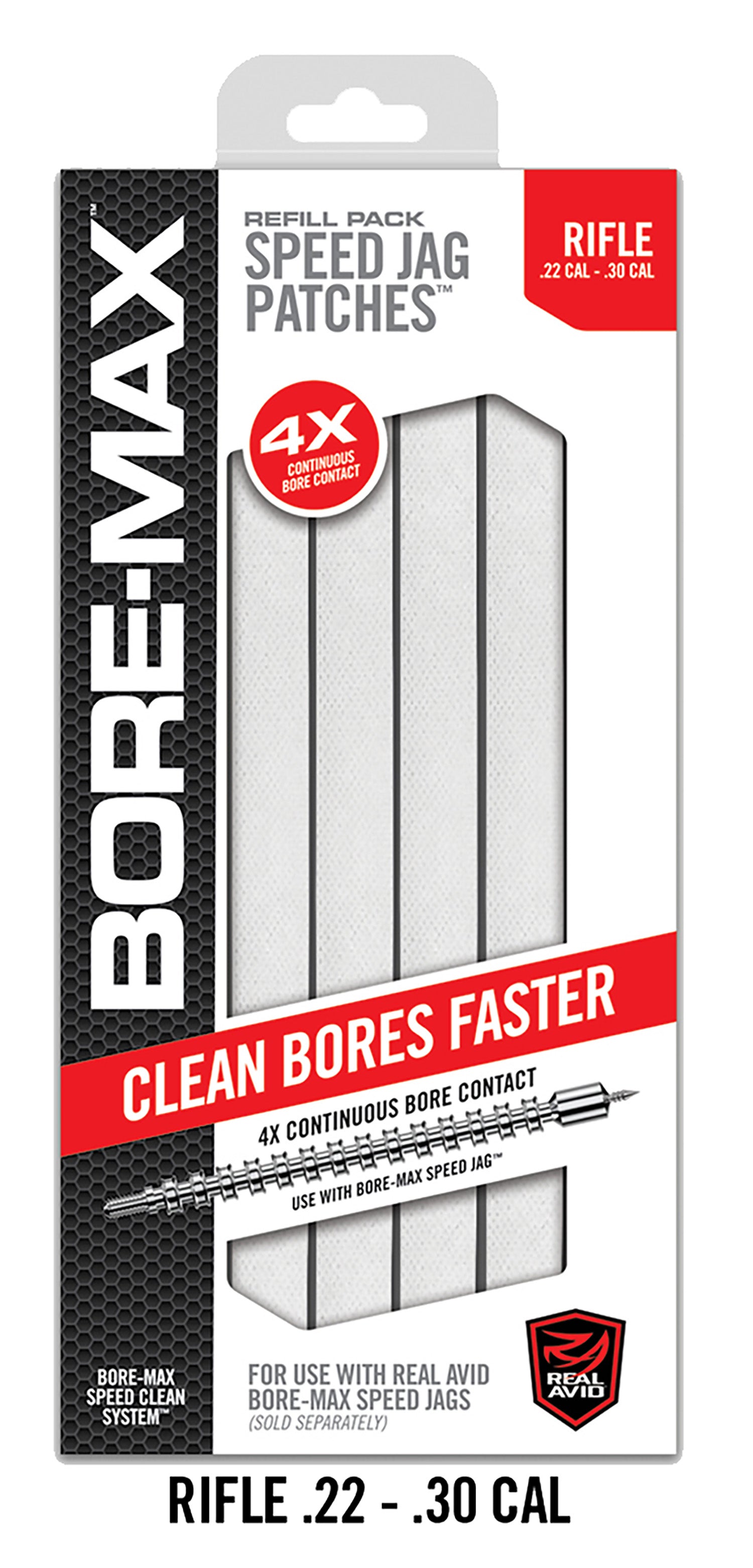 Real Avid Bore-Max 8 Inch Speed Jag Patch Refill 30/22 Cal Rifle 250 Pack
