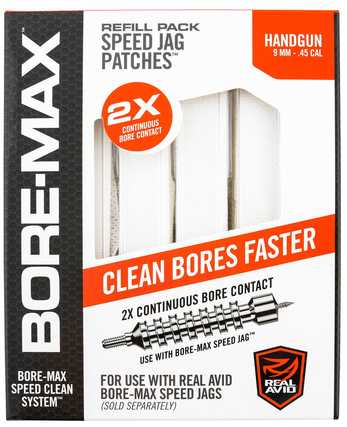 Real Avid Bore-Max 4 Inch Speed Jag Patch Refill 9mm/45 Cal Handgun 250 Pack