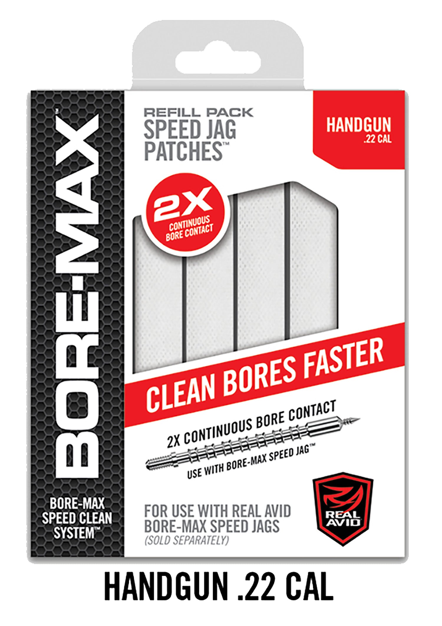 Real Avid Bore-Max 4 Inch Short Speed Jag Patch Refill 22 Cal Handgun 250 Pack