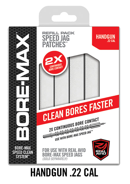 Real Avid Bore-Max 4 Inch Short Speed Jag Patch Refill 22 Cal Handgun 250 Pack
