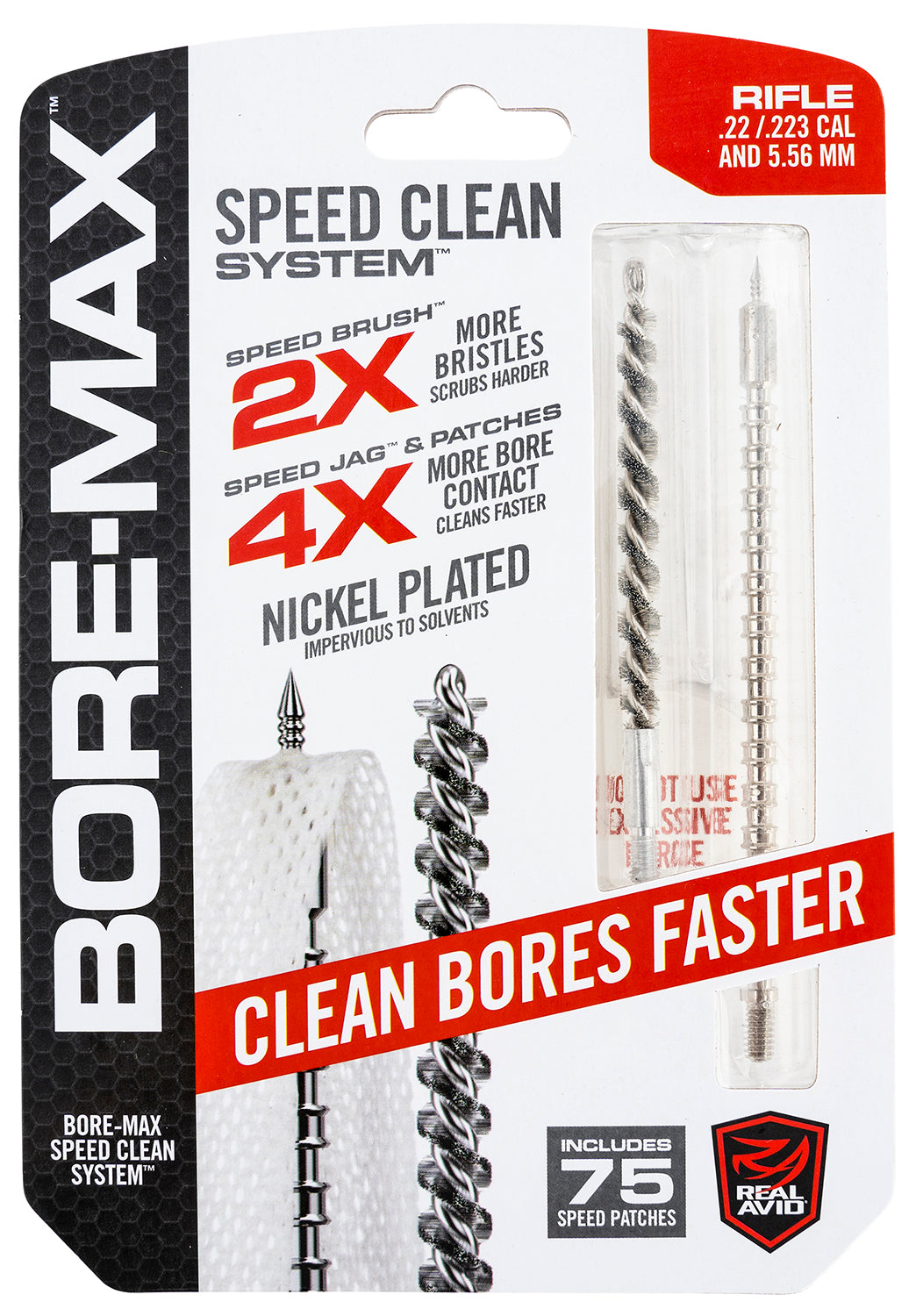 Real Avid Bore-Max Speed Clean Upgrade Set 223 Rem 22 Cal Rifle with 75 Patches