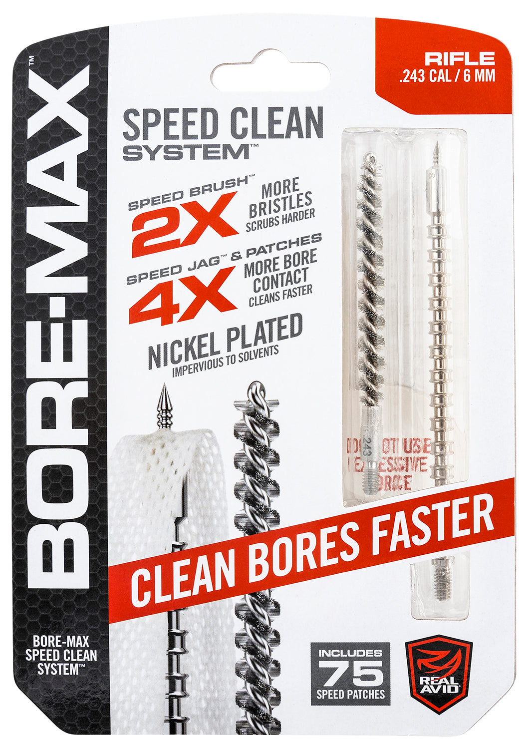 Real Avid Bore-Max Speed Clean Upgrade Set 243 Cal Rifle with 75 Patches