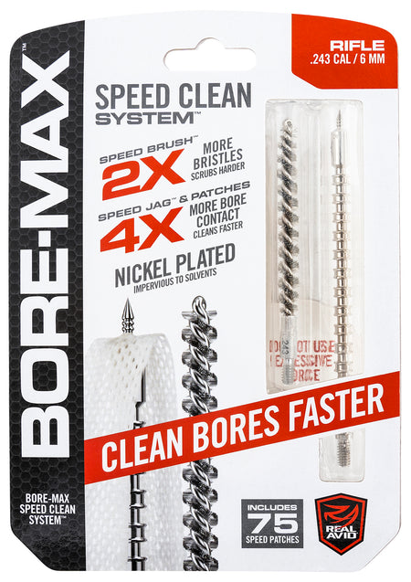 Real Avid Bore-Max Speed Clean Upgrade Set 243 Cal Rifle with 75 Patches