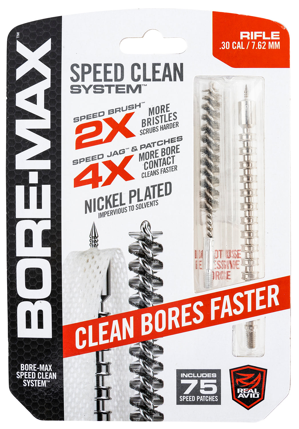 Real Avid Bore-Max Speed Clean Kit 7.62mm 30 Cal Rifle with Nickel-Plated Bristles