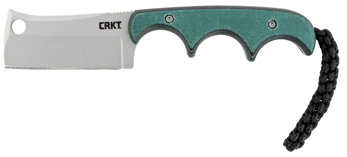CRKT 2383 Minimalist 2.13in Fixed Cleaver Bead Blasted 5Cr15MoV SS Blade Green Contoured Resin Handle Lanyard and Sheath