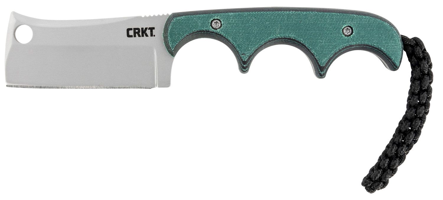 CRKT 2383 Minimalist 2.13in Fixed Cleaver Bead Blasted 5Cr15MoV SS Blade Green Contoured Resin Handle Lanyard and Sheath