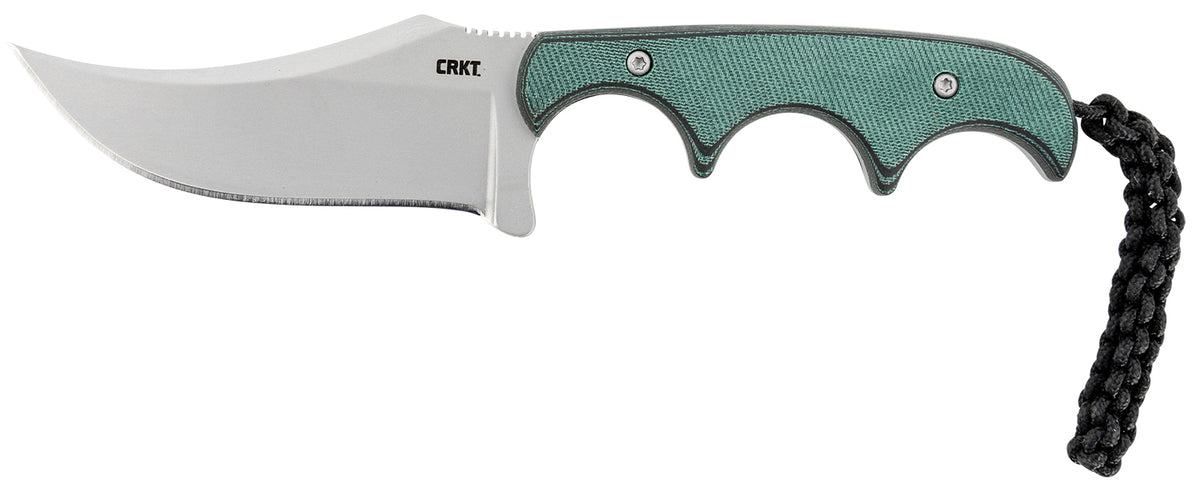 CRKT 2379 Minimalist Persian 2.76in Fixed Recurve Plain Bead Blasted 8Cr13MoV SS Blade Green Resin Handle Lanyard and Sheath