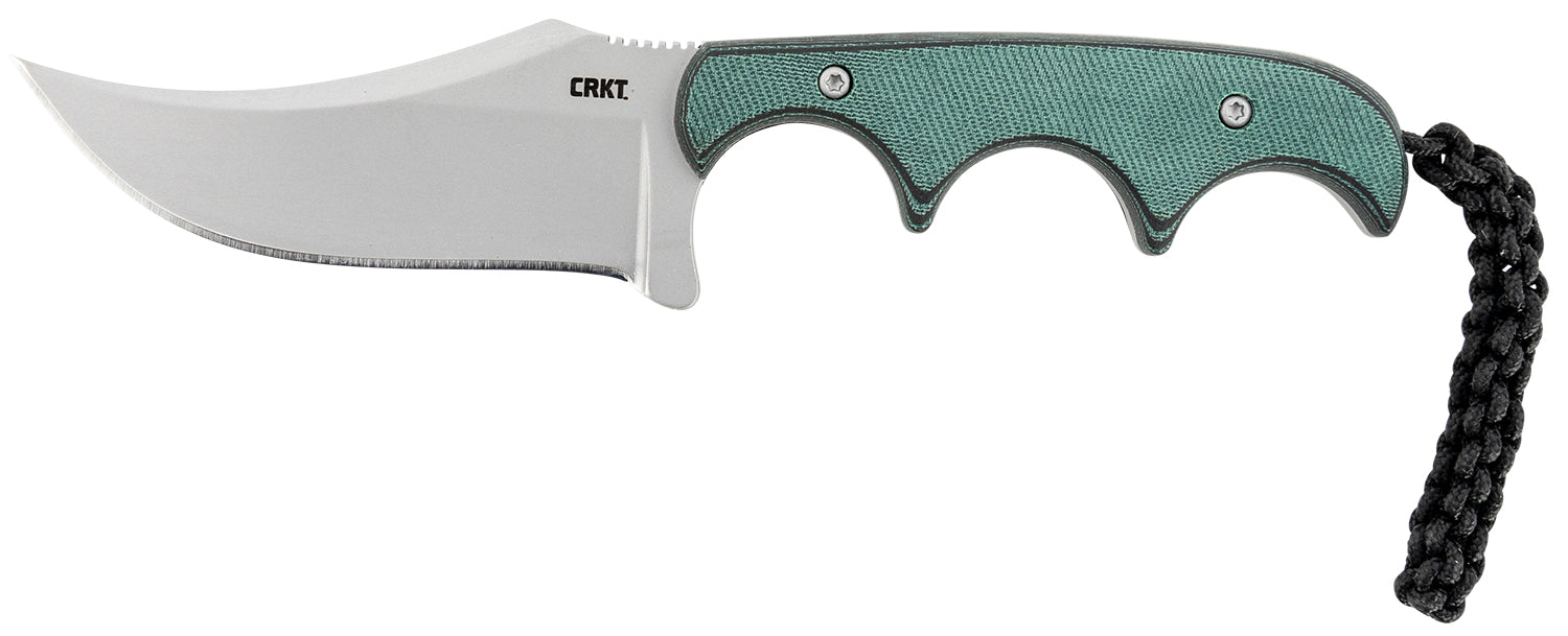 CRKT 2379 Minimalist Persian 2.76in Fixed Recurve Plain Bead Blasted 8Cr13MoV SS Blade Green Resin Handle Lanyard and Sheath
