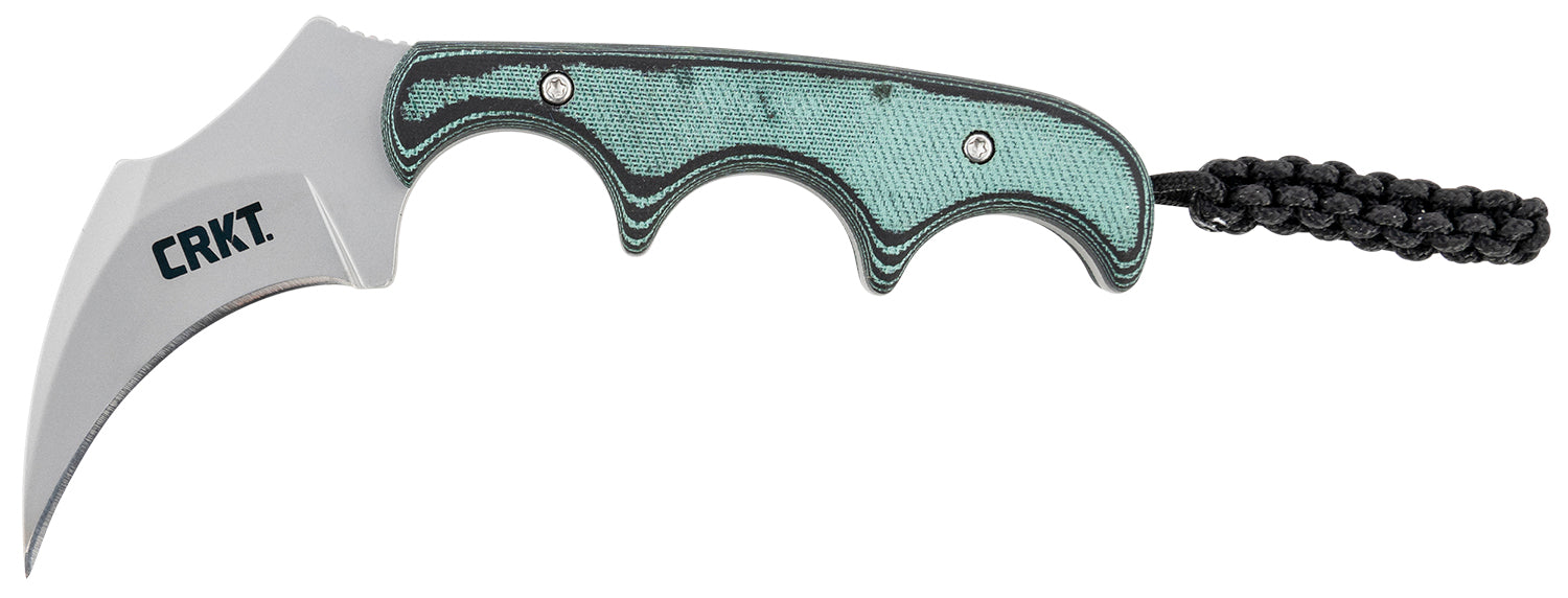 CRKT 2389 Keramin 2.31in Fixed Plain Bead Blasted 5Cr15MoV SS Blade Green Contoured Resin Handle Lanyard and Sheath