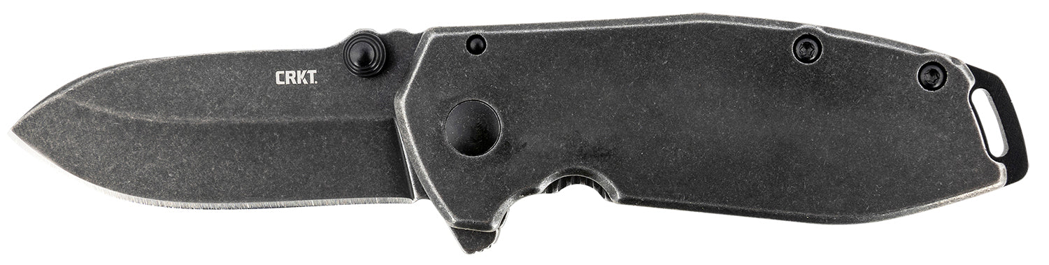 CRKT 2493 SQUID 2.37in Assisted Folding Drop Point Plain Black Stonewashed Stainless Blade Stonewashed SS Handle and Clip