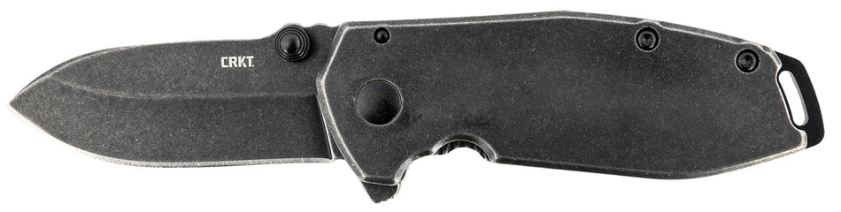 CRKT 2493 SQUID 2.37in Assisted Folding Drop Point Plain Black Stonewashed Stainless Blade Stonewashed SS Handle and Clip