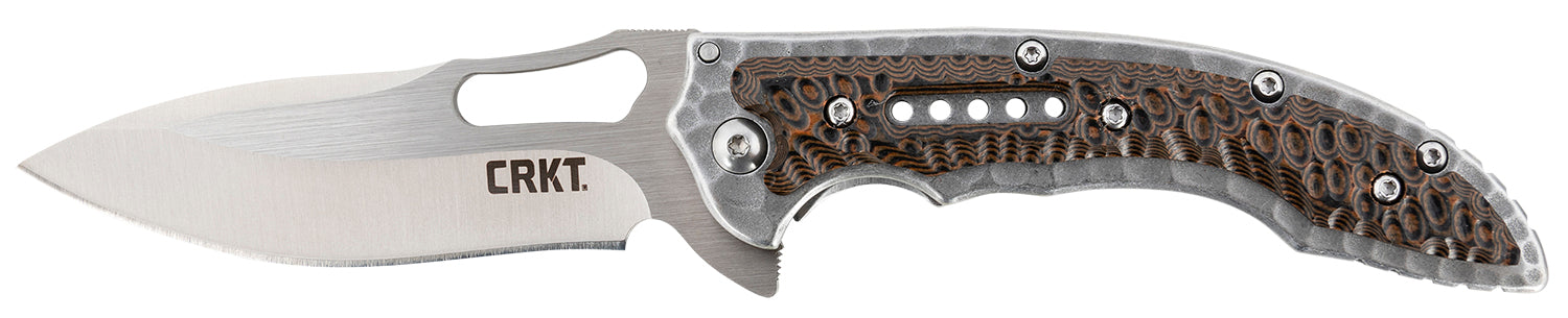 CRKT 5460 Fossil Compact 3.41in Folding Drop Point Plain Satin 8Cr13MoV SS Blade Brown G10 and SS Handle Includes Clip