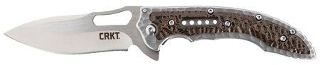CRKT 5460 Fossil Compact 3.41in Folding Drop Point Plain Satin 8Cr13MoV SS Blade Brown G10 and SS Handle Includes Clip