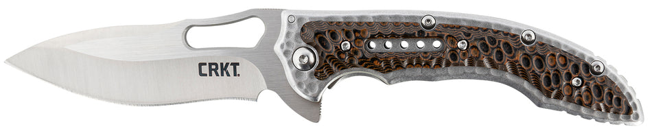 CRKT 5470 Fossil 3.96in Folding Drop Point Plain Satin 8Cr13MoV SS Blade Brown G10 and SS Handle Includes Pocket Clip