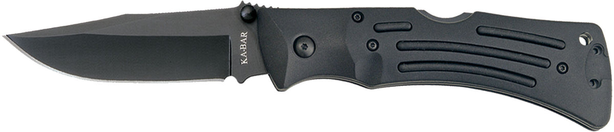 Ka-Bar 3050 Mule 3.88" Folder, Stonewashed Black AUS-8A Clip Point Blade, Black Zytel Handle, Includes Sheath