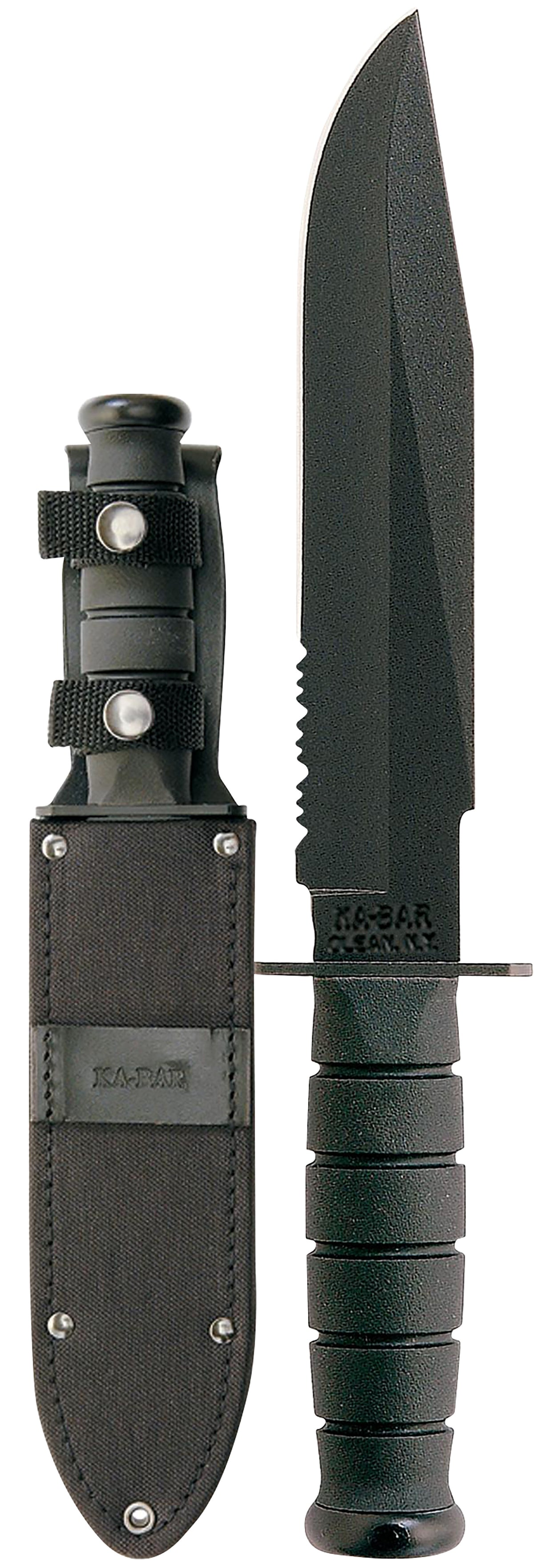 Ka-Bar 1271 Full-Size Fighter Knife, 8" Black Clip Point 1095 Cro-Van Blade, Black Kraton Handle, Includes Sheath