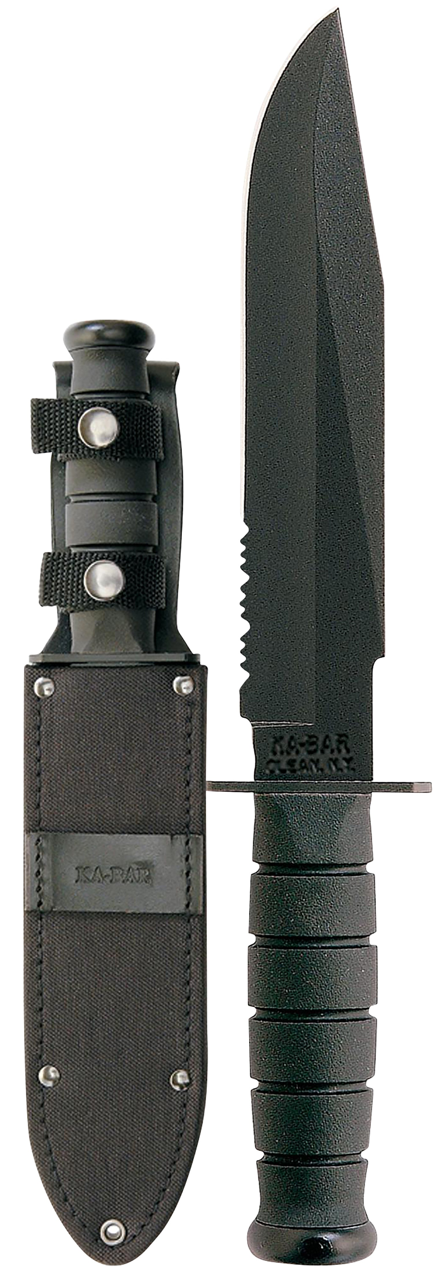 Ka-Bar 1271 Full-Size Fighter Knife, 8" Black Clip Point 1095 Cro-Van Blade, Black Kraton Handle, Includes Sheath