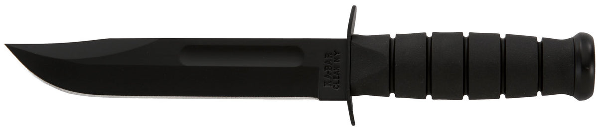 Ka-Bar 1211 7" Fixed Blade Fighting Utility Knife, Plain Black 1095 Cro-Van Steel, Kraton G Handle, Includes Sheath