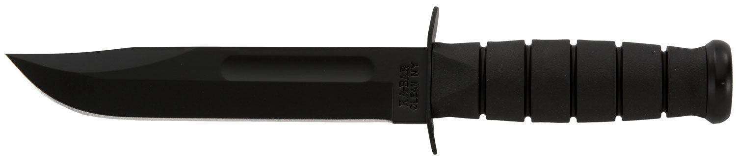 Ka-Bar 1211 7" Fixed Blade Fighting Utility Knife, Plain Black 1095 Cro-Van Steel, Kraton G Handle, Includes Sheath