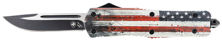 Templar Knife Gen II Wood US Flag Large 3.50" OTF Drop Point 440C Stainless Blade, Painted Aluminum Handle with Glass Breaker