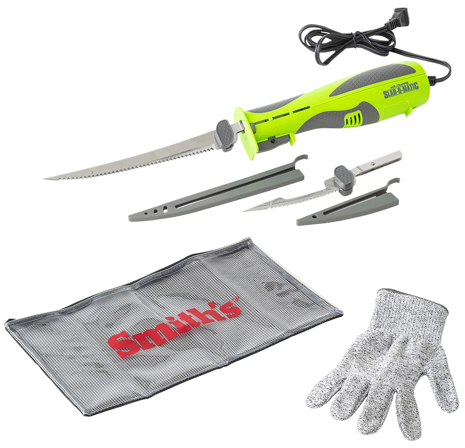 Smiths Mr. Crappie Slab-O-Matic 8" Electric Fillet Knife Stainless Blades Electric Green Vented Handle Includes Power Cord & Glove