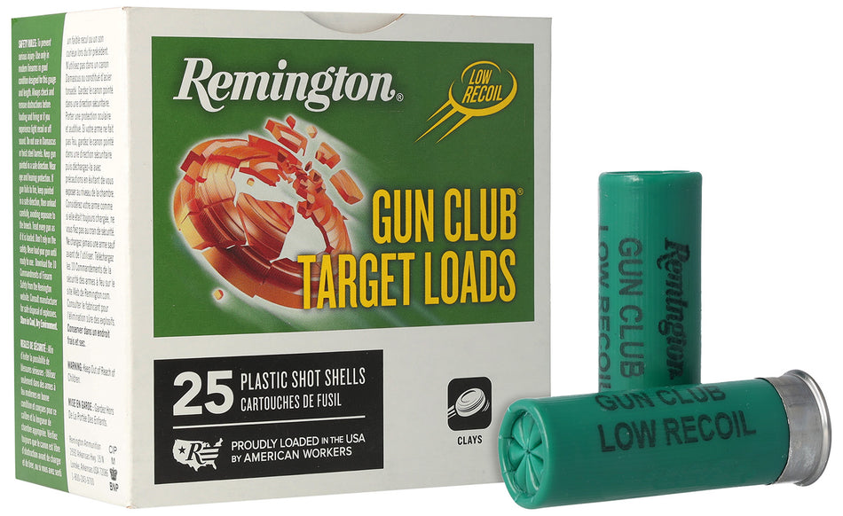 Remington 12 Gauge Shotgun Ammo Gun Club Target Loads Low Recoil 2.75 in 1-1/8 oz #8