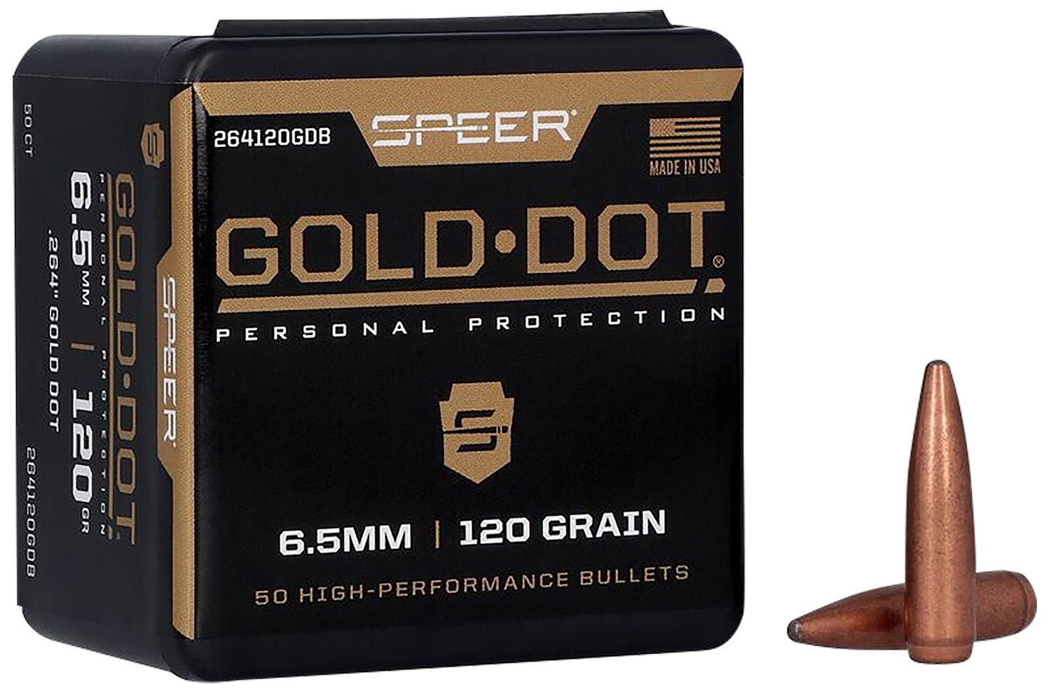 Speer 264120GDB Gold Dot 264 Caliber 120 Grain Bonded SP Bullets 50/Box