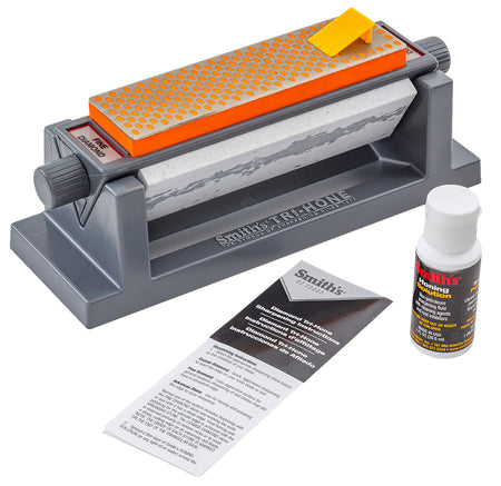 Smiths Products 6" Tri-Hone Diamond Sharpening System – Three Stone Rotating Base, Gray