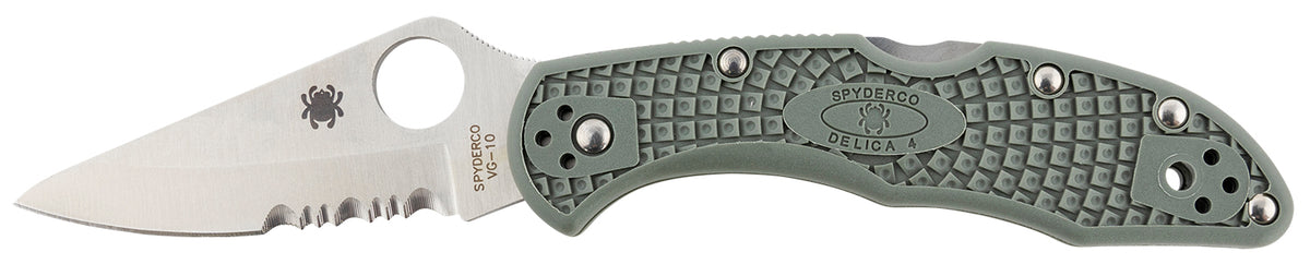 Spyderco Delica 4 Lightweight 2.88" VG-10 Combo Edge Drop Point Blade Foliage Green Textured FRN Folding Knife