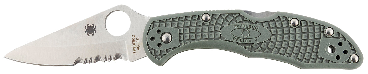 Spyderco Delica 4 Lightweight 2.88" VG-10 Combo Edge Drop Point Blade Foliage Green Textured FRN Folding Knife